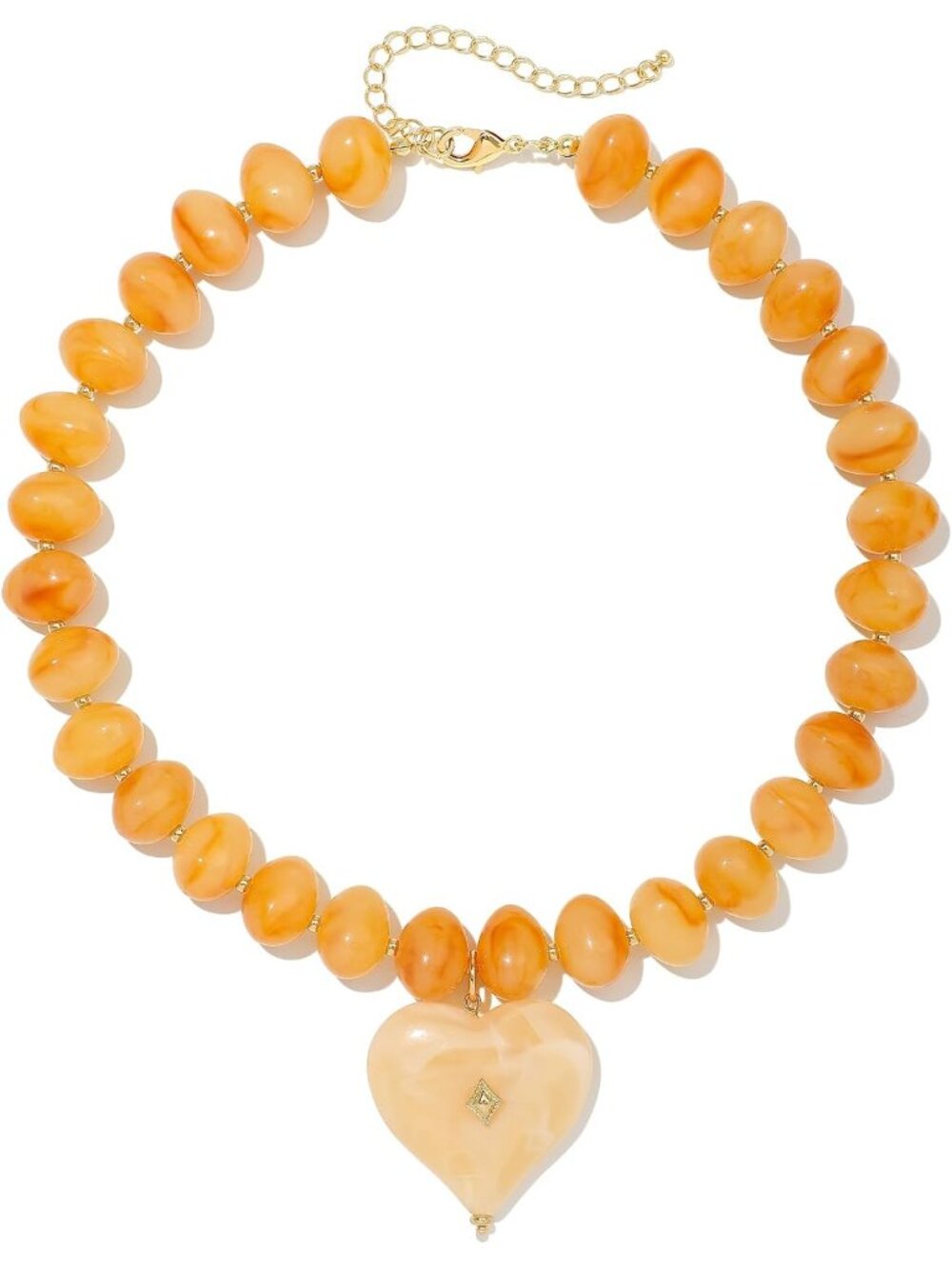 Women's Light Yellow Acrylic Chunky Beaded Heart Pendant Necklace Choker Jewelry
